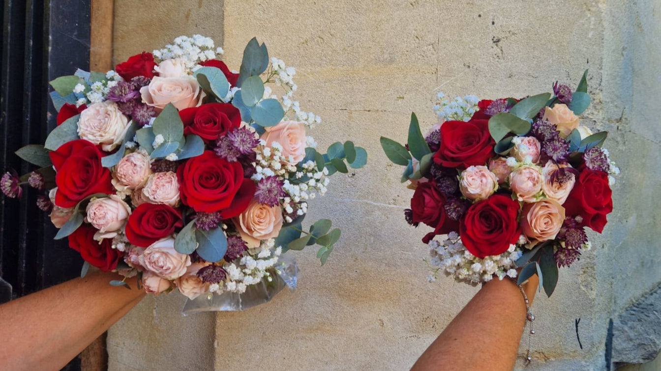 bridal and bridesmaid red and pink bouquet