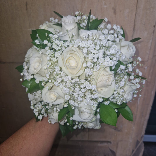 White Roses and Gypsophilia Wedding Bouquet