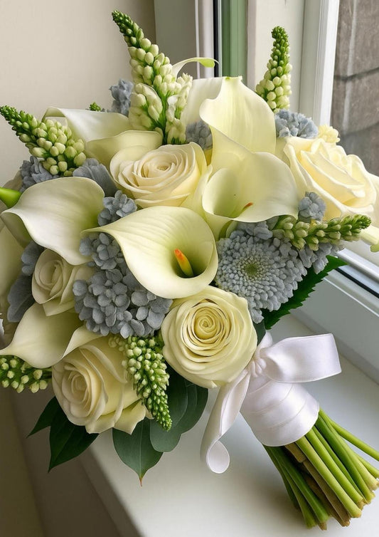 White and Blue Bridal Bouquet