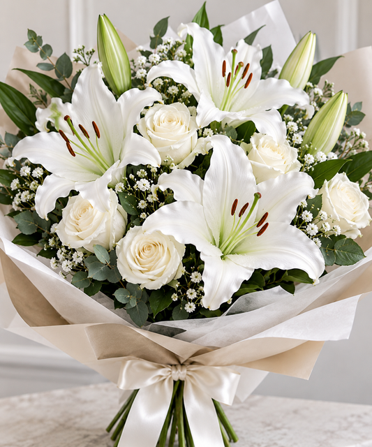 White Rose and Lily Bouquet