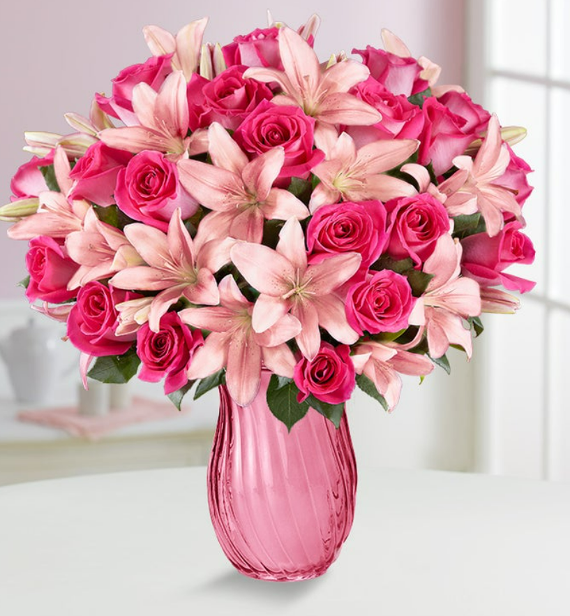 Rose and Lily Bouquet Pastel Pink