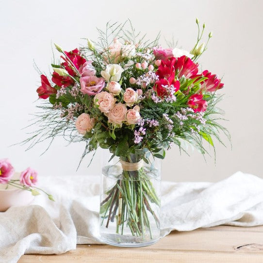 pink roses and alstromeria