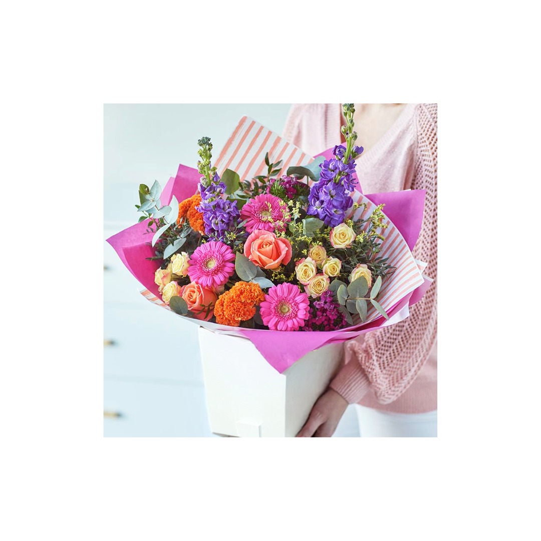 Bright colourful fresh birthday flowers bouquet, anniversary gift bouquets delivered next day nationwide near me