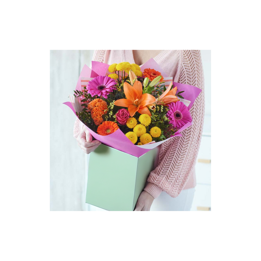 Perfect birthday or thank you flowers. gift bouquet featuring lilies, gerberas and roses made by real florist and delivered next day