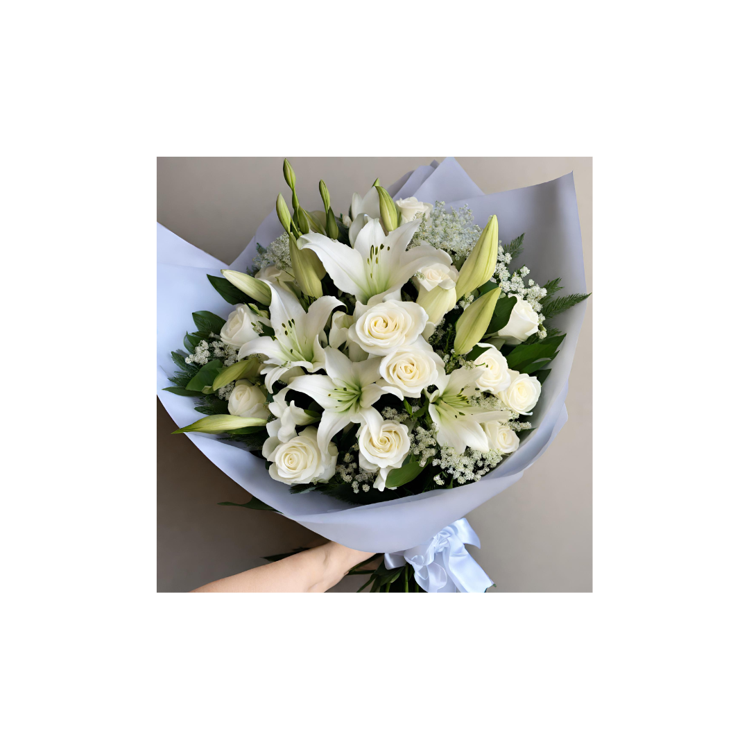 White rose and lily bouquet