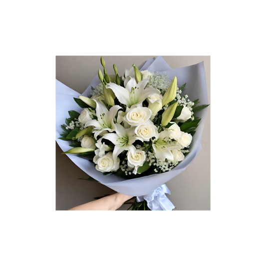 White rose and lily bouquet