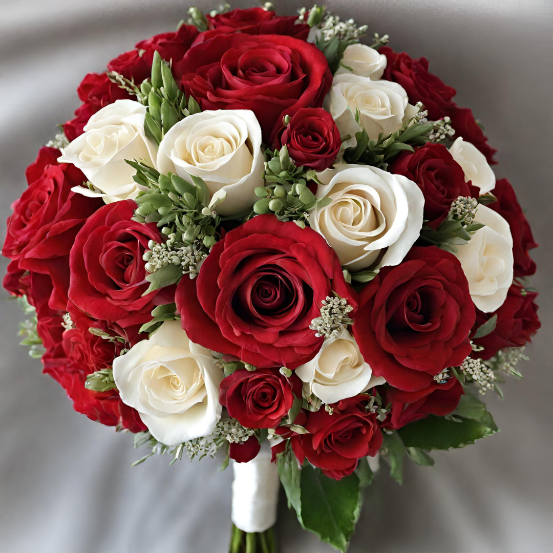 Classic posy red and white bridal bouquet.