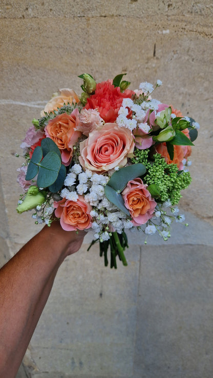 Coral and Soft Pink Wedding Bouquet