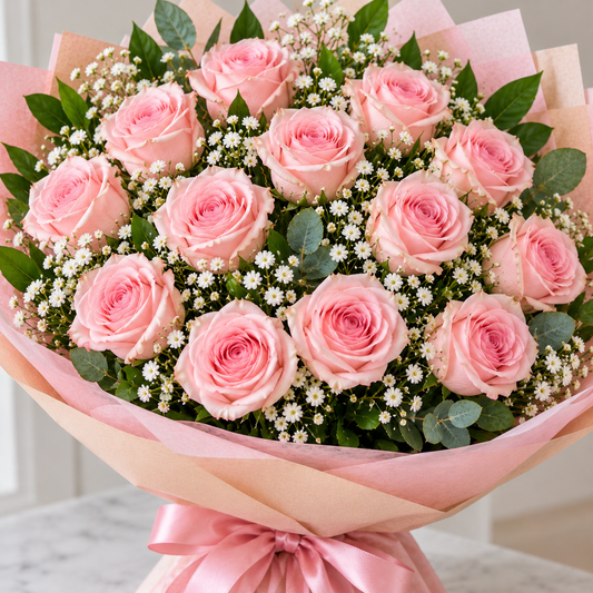 Dozen Pink Rose Bouquet
