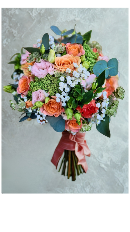 Coral and Soft Pink Wedding Bouquet
